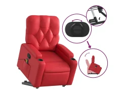 Poltrona massagens reclinável elevatória couro artif. vermelho SHL731238
