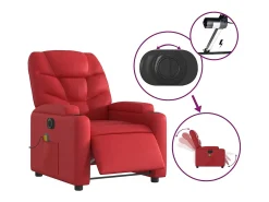Poltrona massagens reclinável elétrica couro artif. vermelho SHL23234