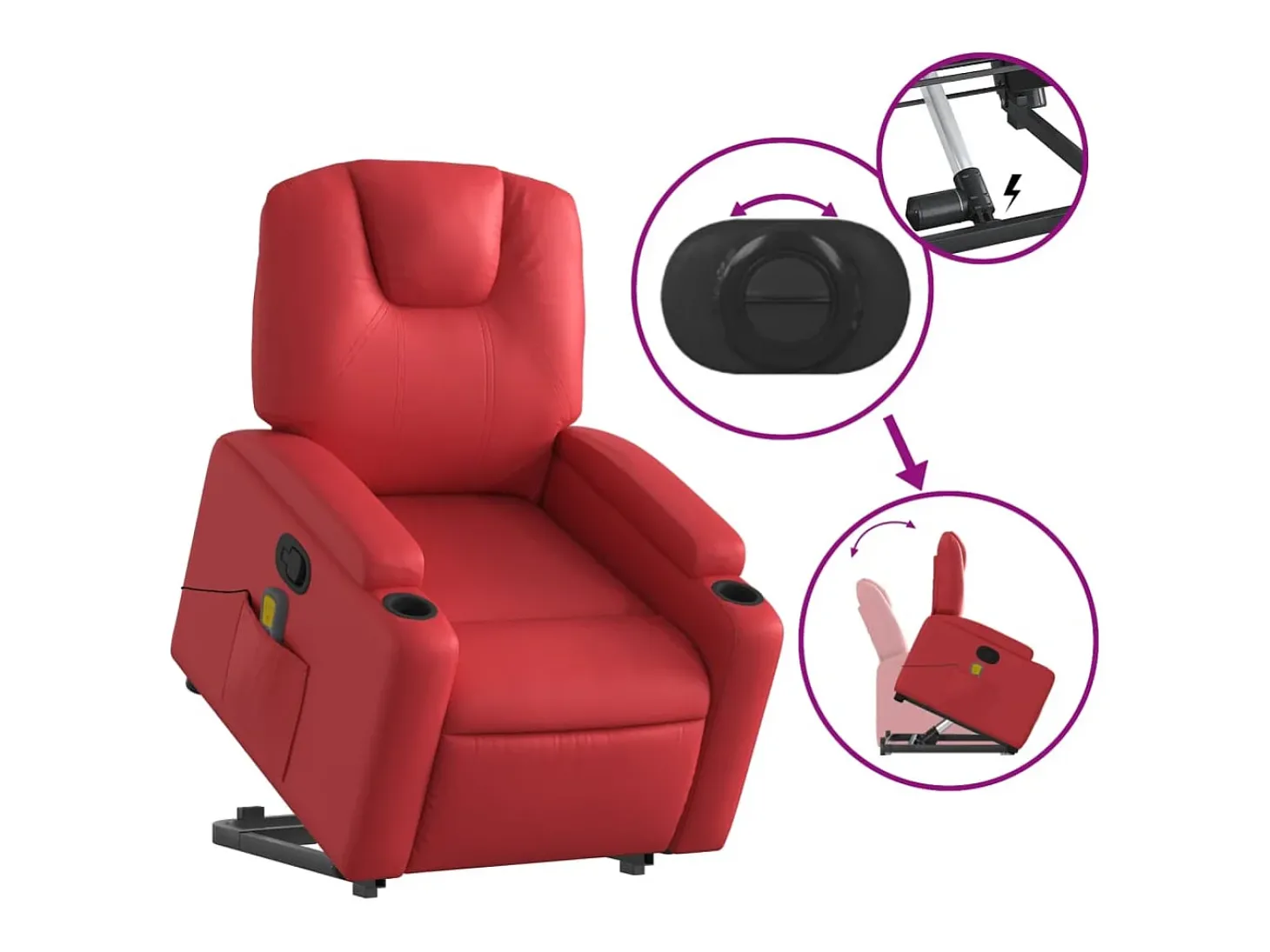 Poltrona massagens reclinável elevatória couro artif. vermelho SHL910593