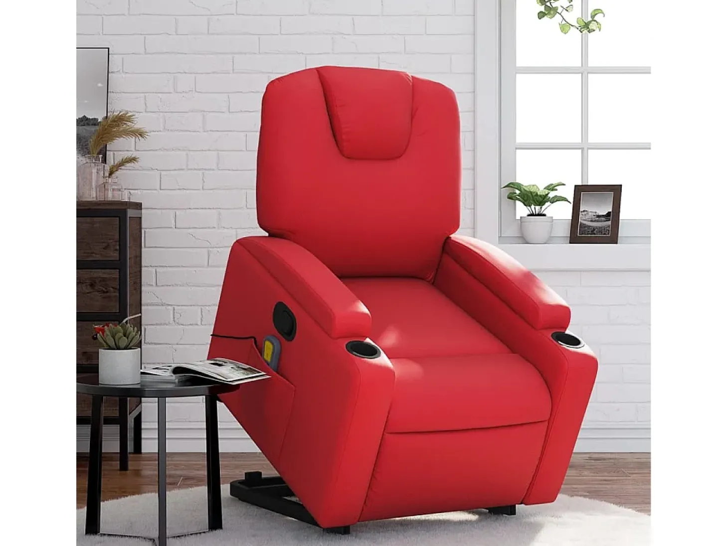 Poltrona massagens reclinável elevatória couro artif. vermelho SHL910593