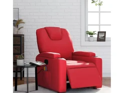 Poltrona massagens reclinável elétrica couro artif. vermelho SHL160266