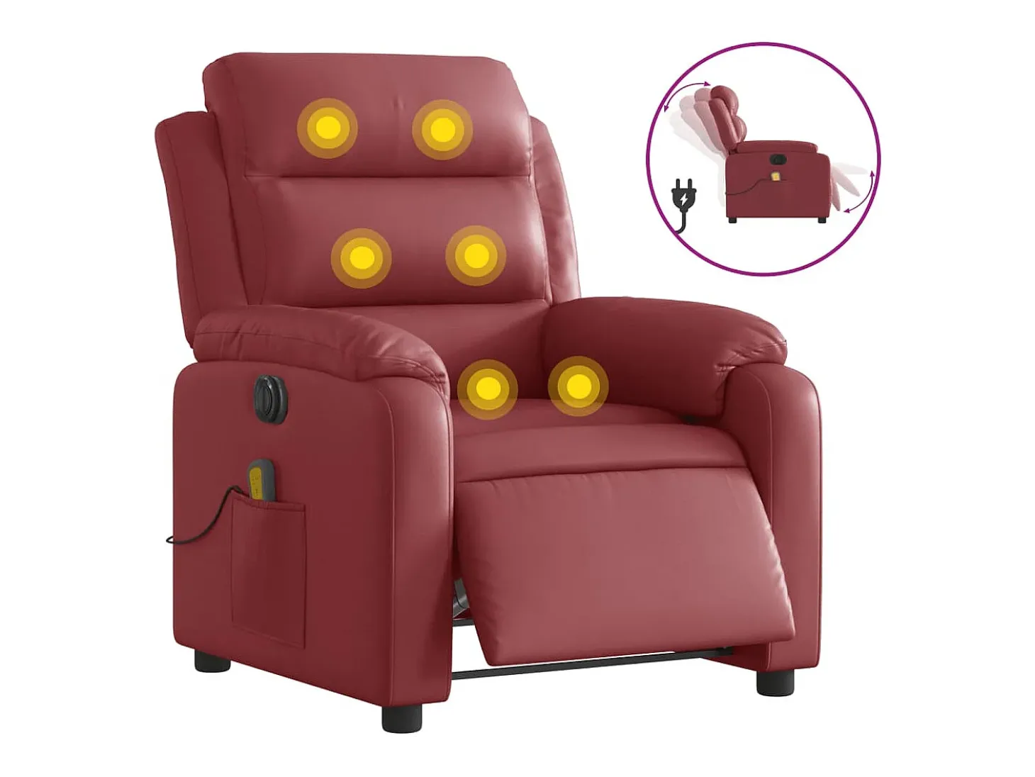 Poltrona massagens reclin. elétrica couro artif. vermelho-tinto