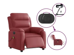 Poltrona massagens reclin. elétrica couro artif. vermelho-tinto