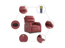 Poltrona massagens reclin. elétrica couro artif. vermelho-tinto