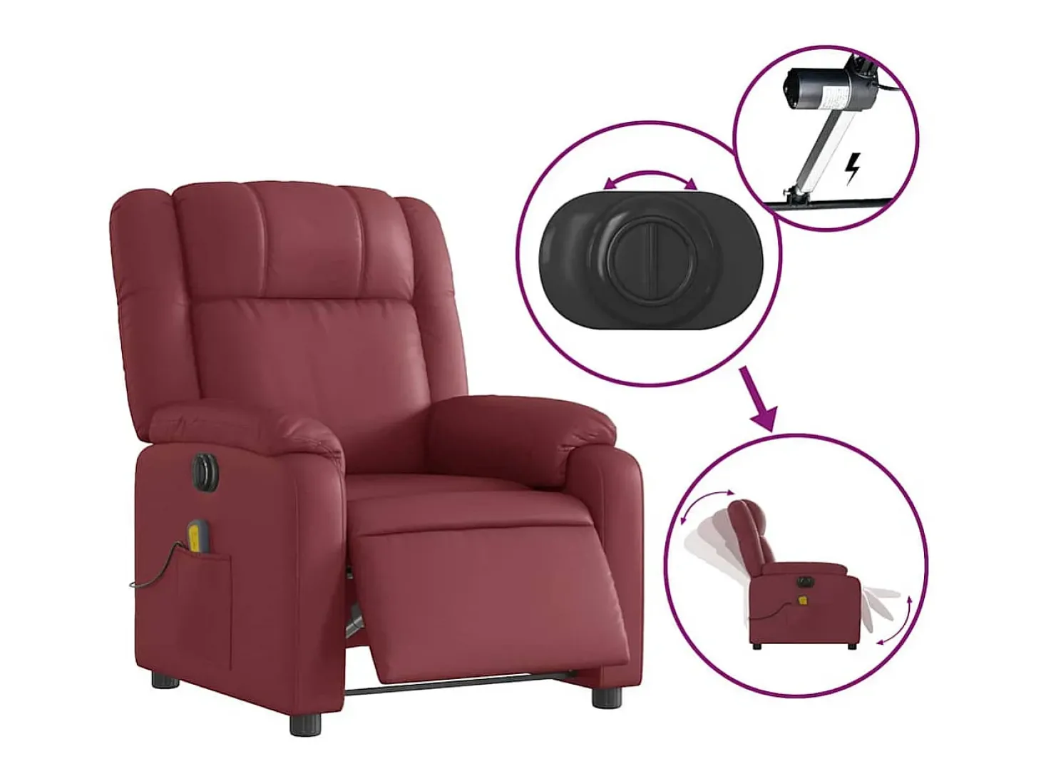 Poltrona massagens reclin. elétrica couro artif. vermelho-tinto SHL496005