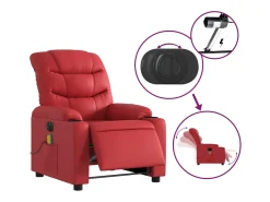 Poltrona massagens reclinável elétrica couro artif. vermelho SHL379186