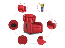 Poltrona massagens reclinável elevatória couro artif. vermelho SHL230128