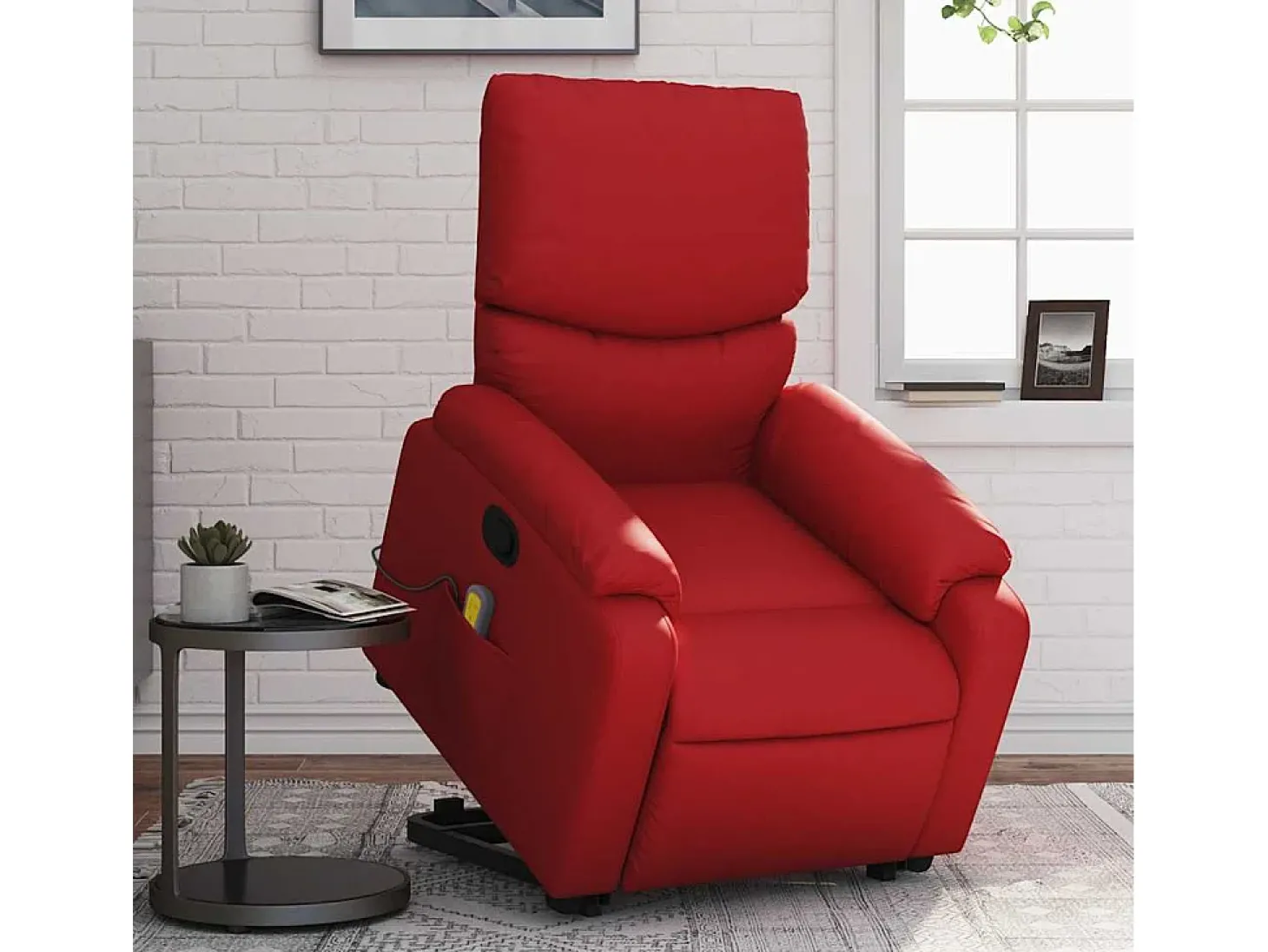 Poltrona massagens reclinável elevatória couro artif. vermelho SHL669522
