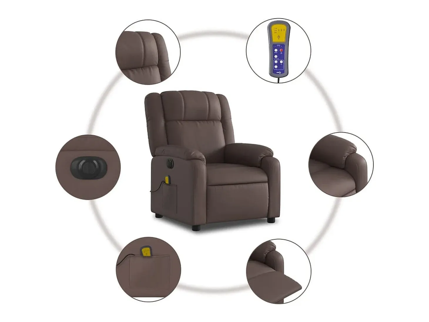Poltrona massagens reclinável elétrica couro artif. castanho