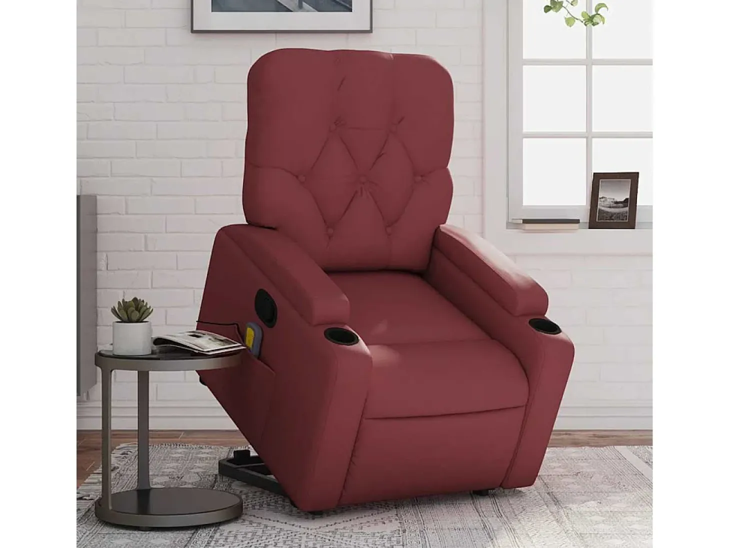 Poltrona massagens reclinável couro artificial vermelho tinto SHL194081
