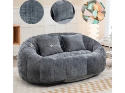 Poltrona Preguiçosa de Chenille - 2 Lugares - com 2 Almofadas - 62cm Profundidade do Assento - Carga Máx. 250kg - Cinza