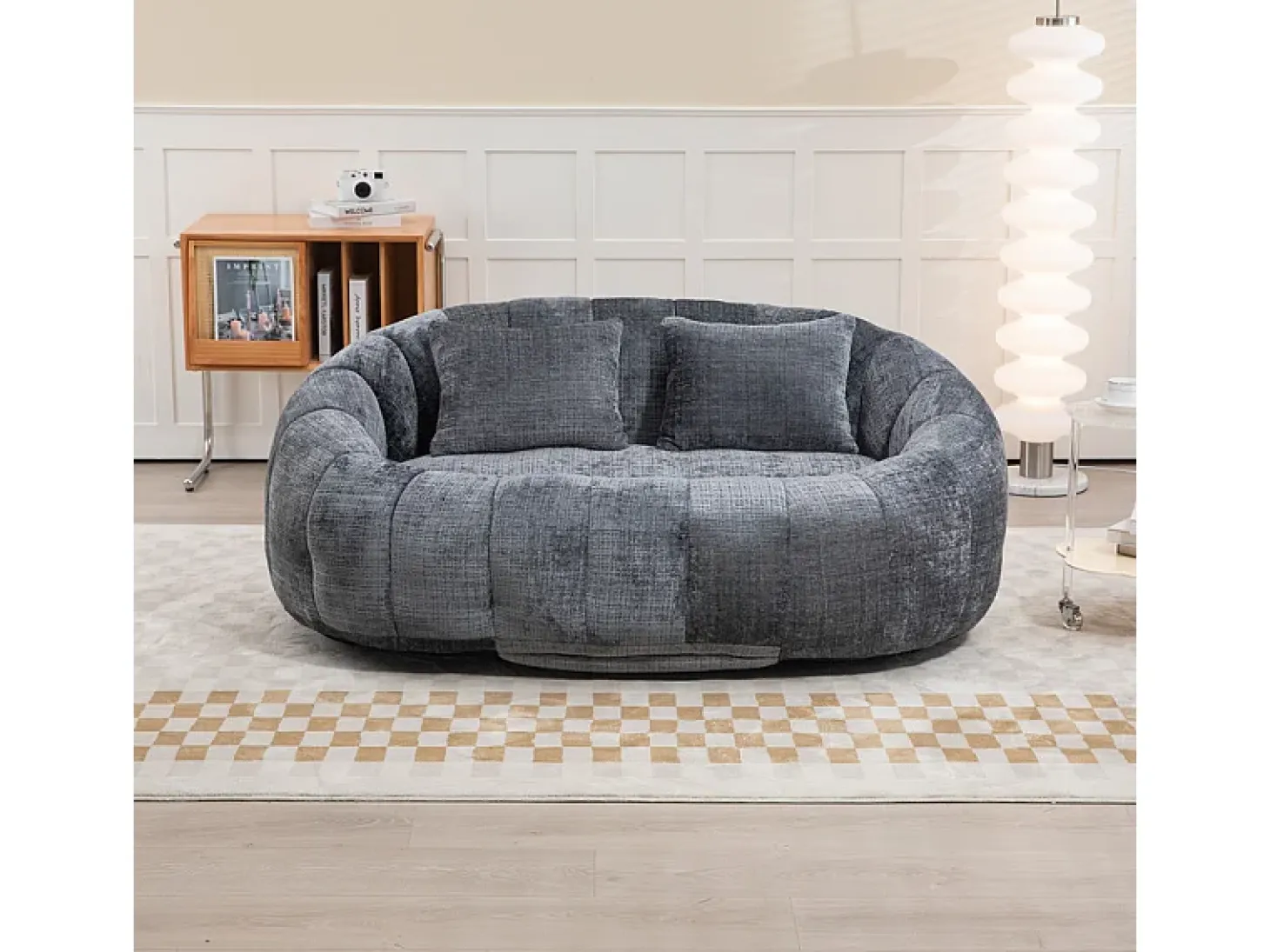 Poltrona Preguiçosa de Chenille - 2 Lugares - com 2 Almofadas - 62cm Profundidade do Assento - Carga Máx. 250kg - Cinza