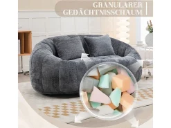 Poltrona Preguiçosa de Chenille - 2 Lugares - com 2 Almofadas - 62cm Profundidade do Assento - Carga Máx. 250kg - Cinza