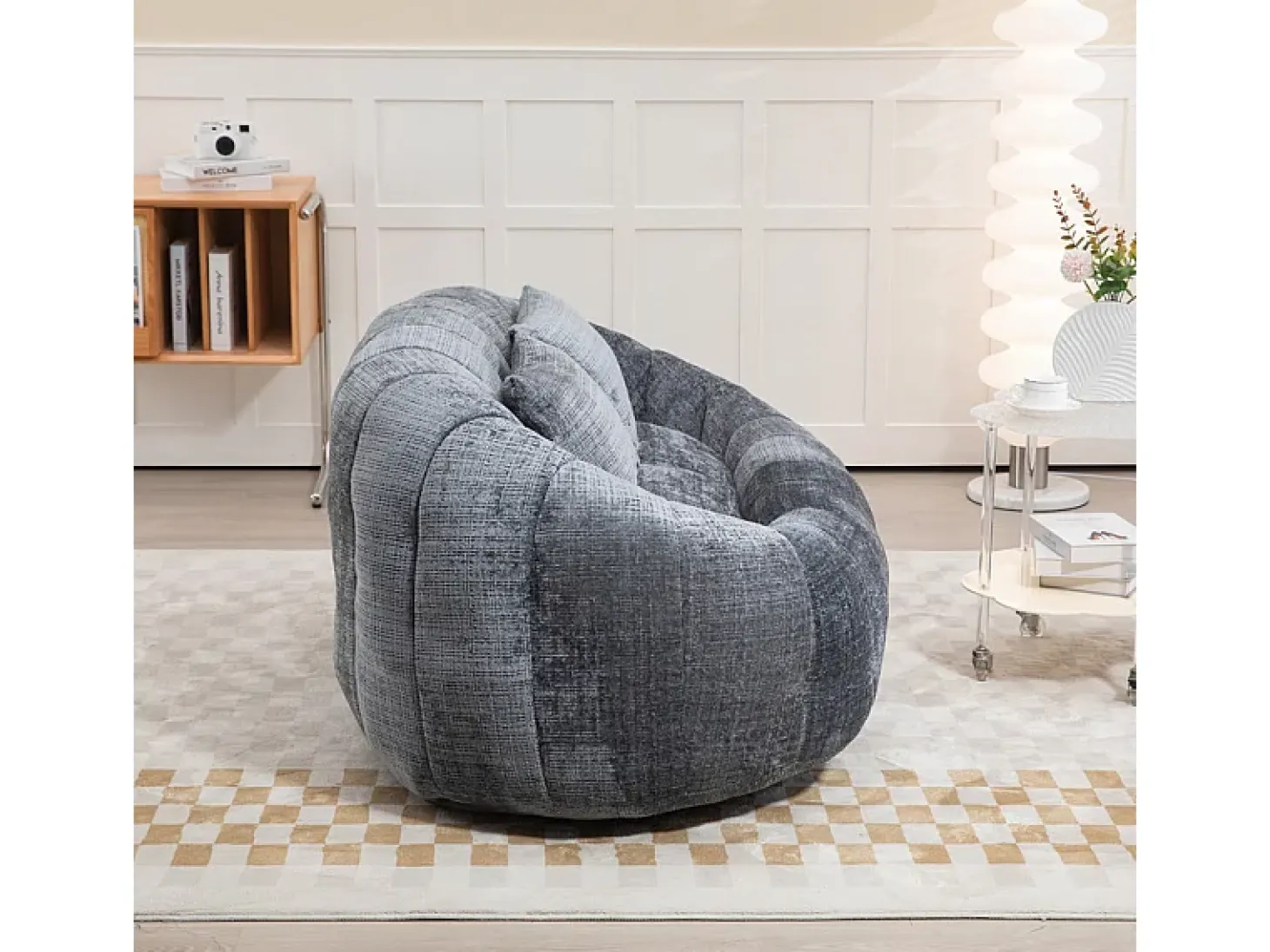 Poltrona Preguiçosa de Chenille - 2 Lugares - com 2 Almofadas - 62cm Profundidade do Assento - Carga Máx. 250kg - Cinza