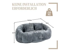 Poltrona Preguiçosa de Chenille - 2 Lugares - com 2 Almofadas - 62cm Profundidade do Assento - Carga Máx. 250kg - Cinza