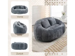 Poltrona Preguiçosa de Chenille - 2 Lugares - com 2 Almofadas - 62cm Profundidade do Assento - Carga Máx. 250kg - Cinza