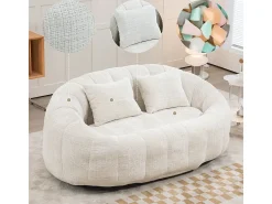 Poltrona Preguiçosa de Chenille - 2 Lugares - com 2 Almofadas - 62cm Profundidade do Assento - Carga Máx. 250kg - Bege