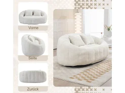 Poltrona Preguiçosa de Chenille - 2 Lugares - com 2 Almofadas - 62cm Profundidade do Assento - Carga Máx. 250kg - Bege