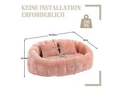 Poltrona Preguiçosa de Chenille - 2 Lugares - com 2 Almofadas - 62cm Profundidade do Assento - Carga Máx. 250kg - Rosa