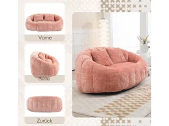 Poltrona Preguiçosa de Chenille - 2 Lugares - com 2 Almofadas - 62cm Profundidade do Assento - Carga Máx. 250kg - Rosa