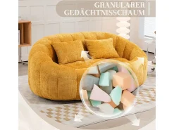 Poltrona Preguiçosa de Chenille - 2 Lugares - com 2 Almofadas - 62cm Profundidade do Assento - Carga Máx. 250kg - Amarelo