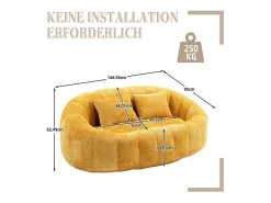 Poltrona Preguiçosa de Chenille - 2 Lugares - com 2 Almofadas - 62cm Profundidade do Assento - Carga Máx. 250kg - Amarelo
