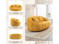 Poltrona Preguiçosa de Chenille - 2 Lugares - com 2 Almofadas - 62cm Profundidade do Assento - Carga Máx. 250kg - Amarelo