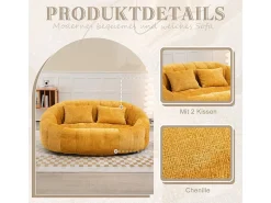 Poltrona Preguiçosa de Chenille - 2 Lugares - com 2 Almofadas - 62cm Profundidade do Assento - Carga Máx. 250kg - Amarelo