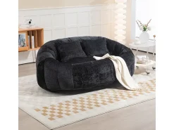 Poltrona Preguiçosa de Chenille - 2 Lugares - com 2 Almofadas - 62cm Profundidade do Assento - Carga Máx. 250kg - Preto
