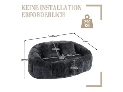 Poltrona Preguiçosa de Chenille - 2 Lugares - com 2 Almofadas - 62cm Profundidade do Assento - Carga Máx. 250kg - Preto