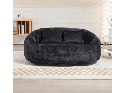 Poltrona Preguiçosa de Chenille - 2 Lugares - com 2 Almofadas - 62cm Profundidade do Assento - Carga Máx. 250kg - Preto