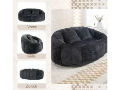 Poltrona Preguiçosa de Chenille - 2 Lugares - com 2 Almofadas - 62cm Profundidade do Assento - Carga Máx. 250kg - Preto