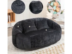 Poltrona Preguiçosa de Chenille - 2 Lugares - com 2 Almofadas - 62cm Profundidade do Assento - Carga Máx. 250kg - Preto