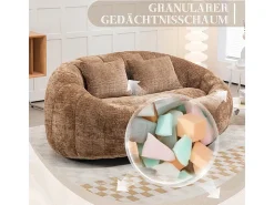 Poltrona Preguiçosa de Chenille - 2 Lugares - com 2 Almofadas - 62cm Profundidade do Assento - Carga Máx. 250kg - Marrom