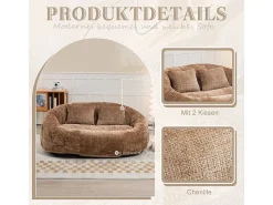 Poltrona Preguiçosa de Chenille - 2 Lugares - com 2 Almofadas - 62cm Profundidade do Assento - Carga Máx. 250kg - Marrom