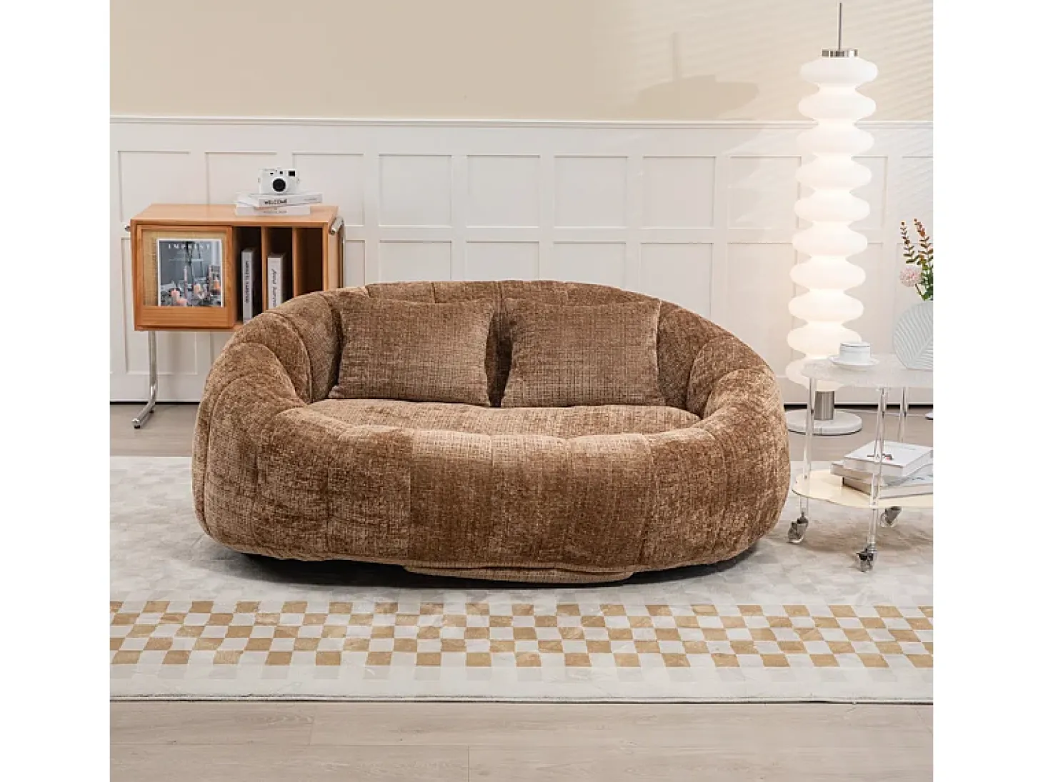 Poltrona Preguiçosa de Chenille - 2 Lugares - com 2 Almofadas - 62cm Profundidade do Assento - Carga Máx. 250kg - Marrom