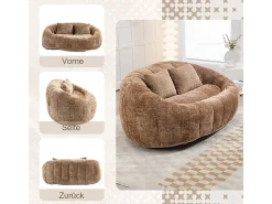 Poltrona Preguiçosa de Chenille - 2 Lugares - com 2 Almofadas - 62cm Profundidade do Assento - Carga Máx. 250kg - Marrom