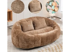 Poltrona Preguiçosa de Chenille - 2 Lugares - com 2 Almofadas - 62cm Profundidade do Assento - Carga Máx. 250kg - Marrom