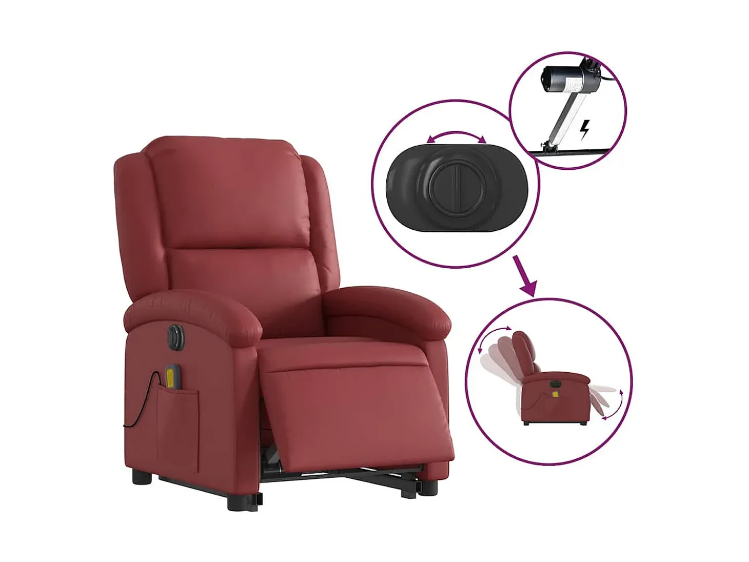 Poltrona reclin. elevatória elétrica couro artif vermelho-tinto SHL299854