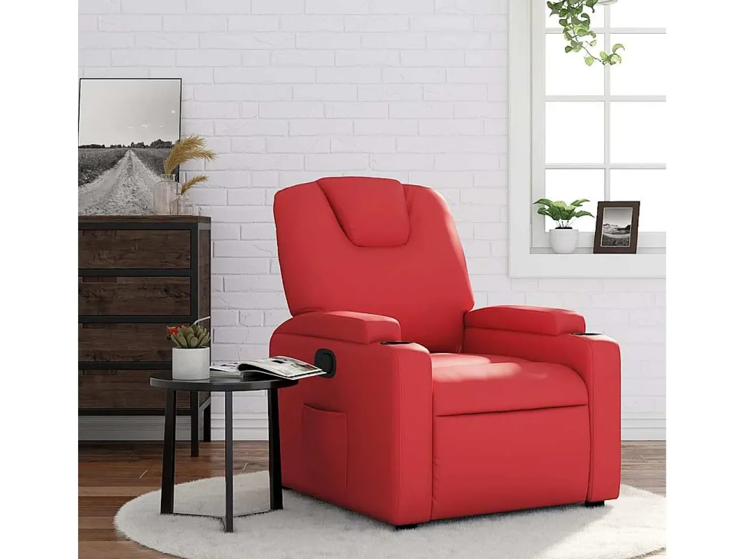 Poltrona reclinável couro artificial vermelho SHL20551