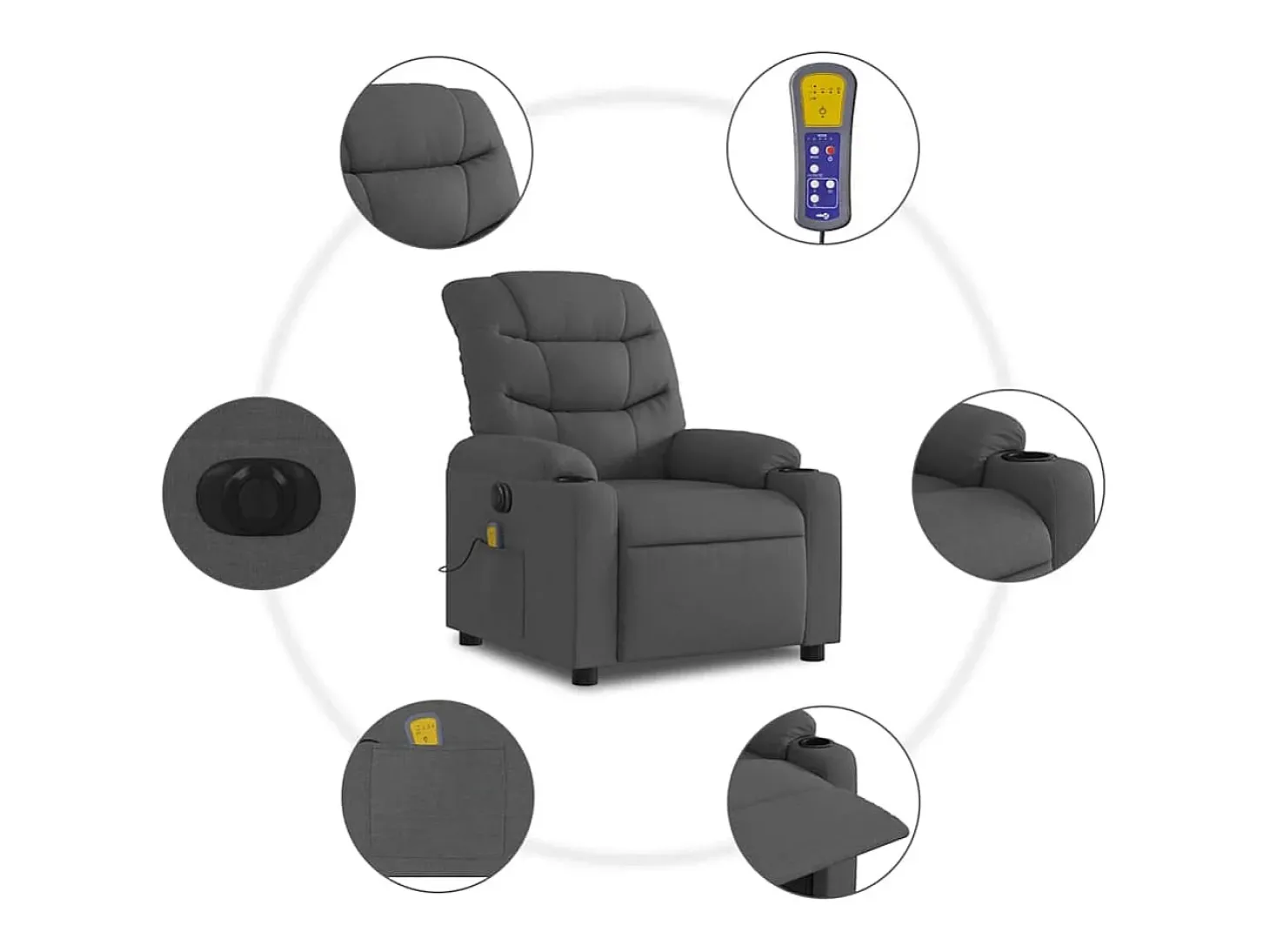 Poltrona reclinável de massagens elétrica tecido cinza-escuro SHL991235