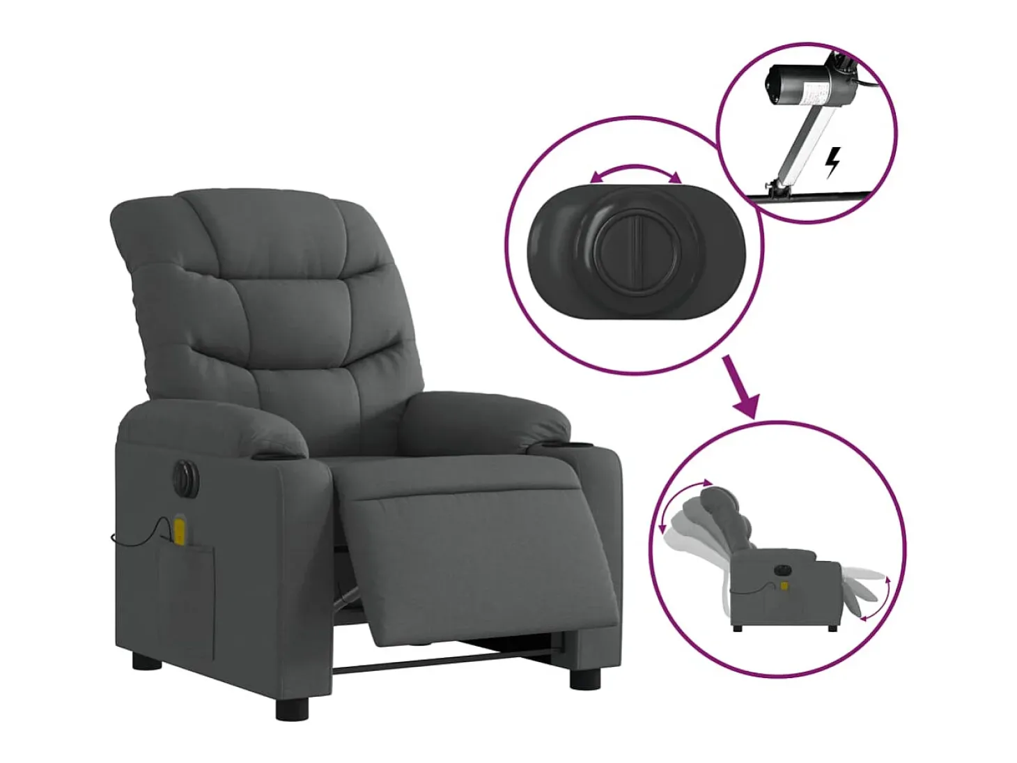 Poltrona reclinável de massagens elétrica tecido cinza-escuro SHL991235