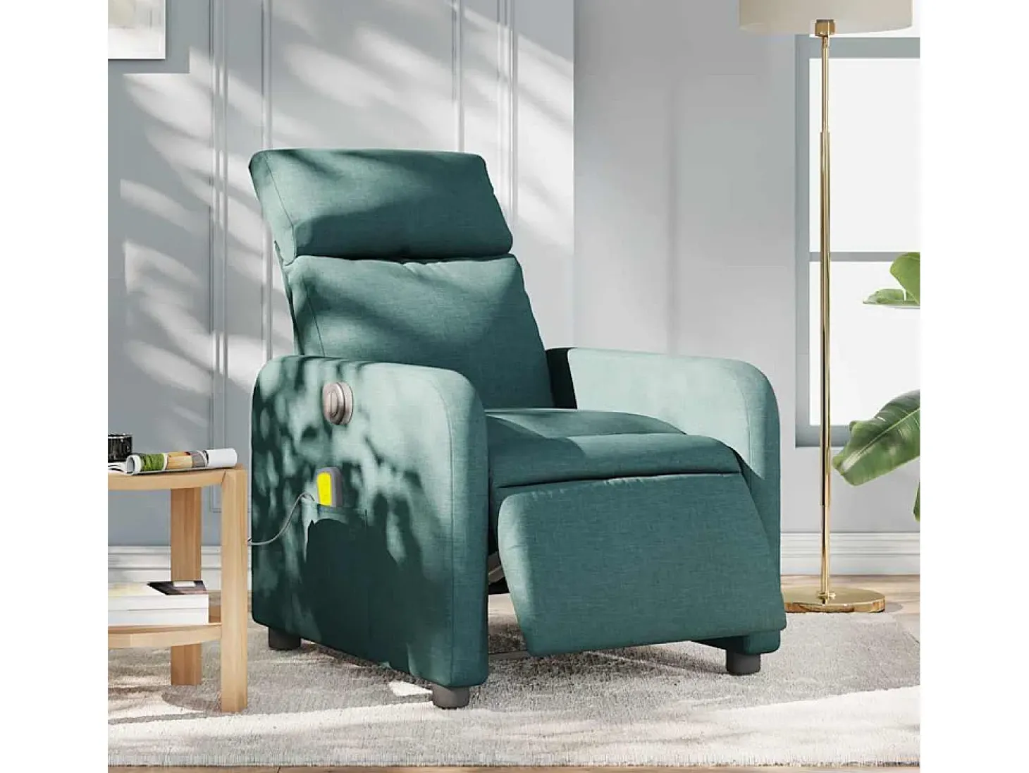 Poltrona reclinável de massagens elétrica tecido verde-escuro SHL217937