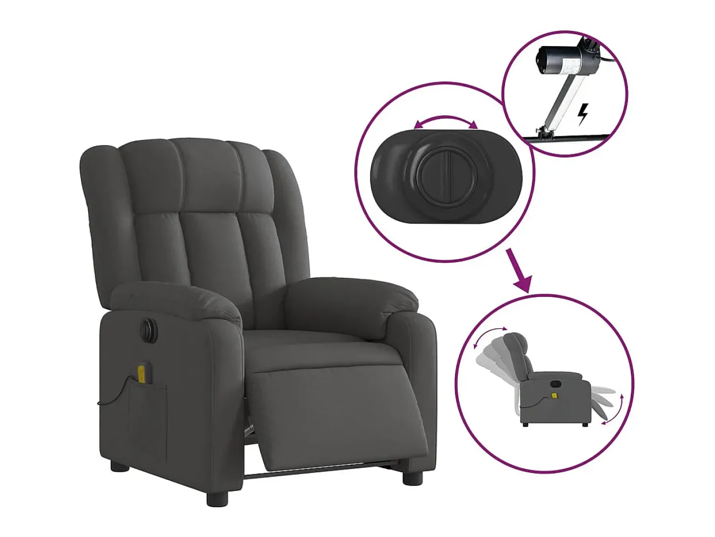 Poltrona reclinável de massagens elétrica tecido cinza-escuro SHL646076