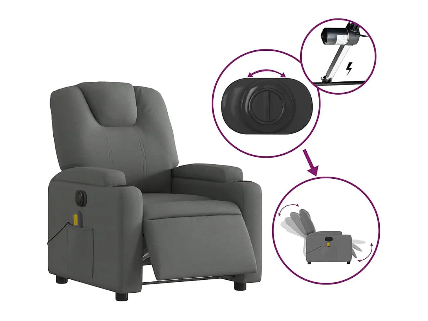 Poltrona reclinável de massagens elétrica tecido cinza-escuro SHL851206