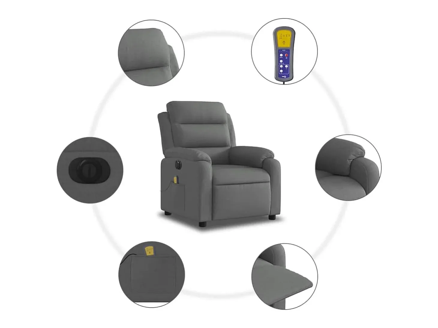 Poltrona reclinável de massagens elétrica tecido cinza-escuro SHL615806