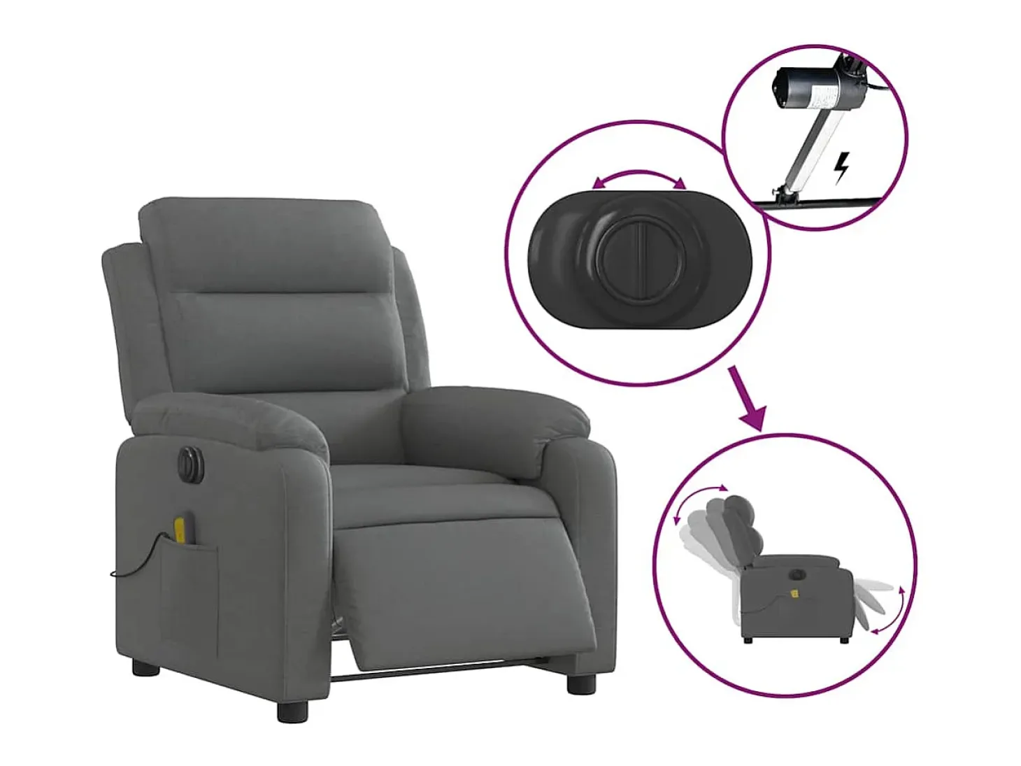 Poltrona reclinável de massagens elétrica tecido cinza-escuro SHL615806