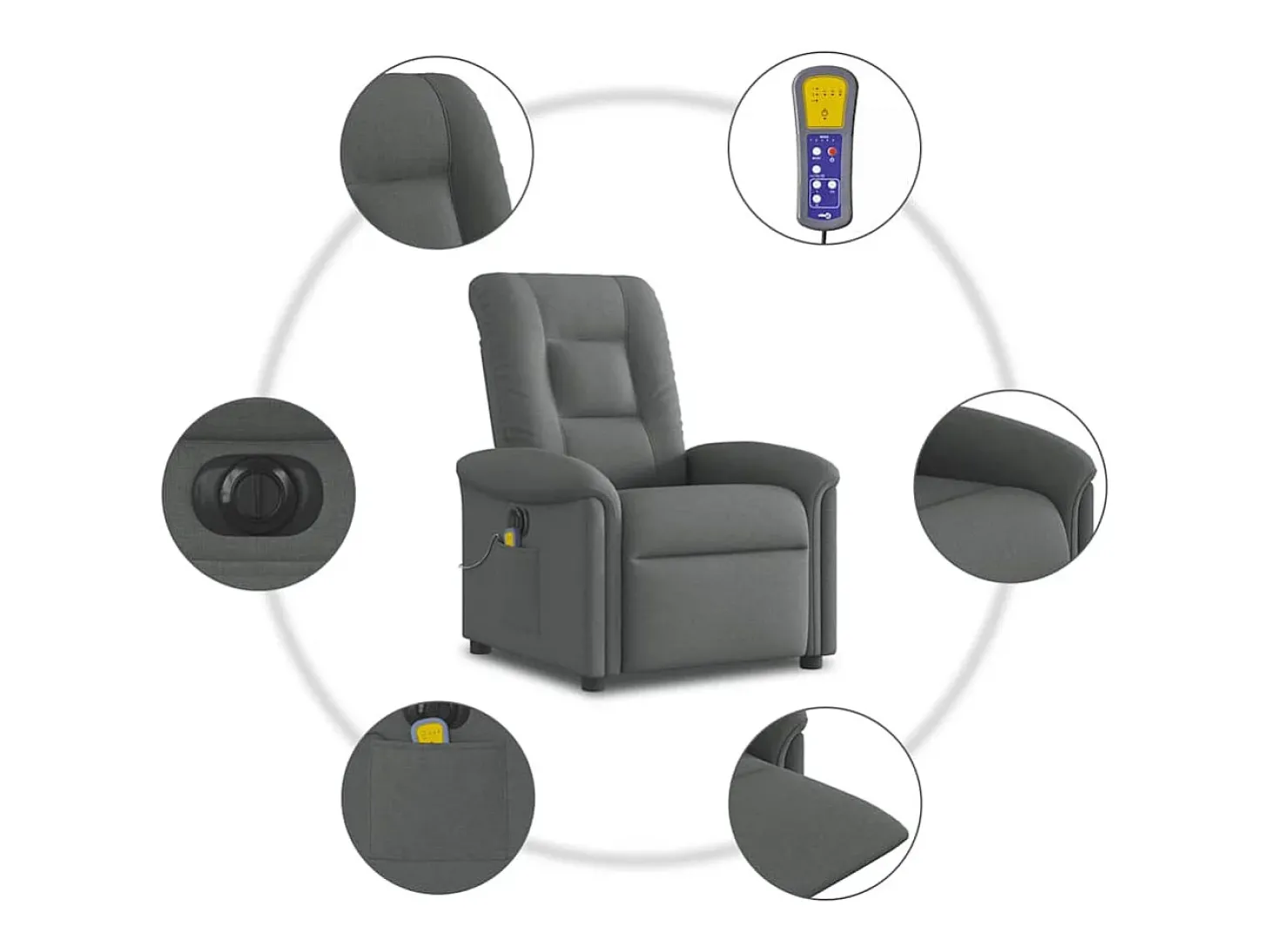 Poltrona reclinável de massagens elétrica tecido cinza-escuro SHL855675