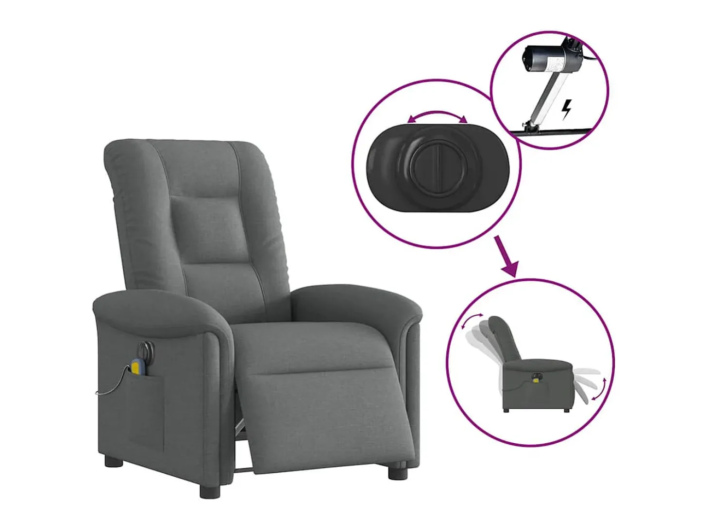 Poltrona reclinável de massagens elétrica tecido cinza-escuro SHL855675