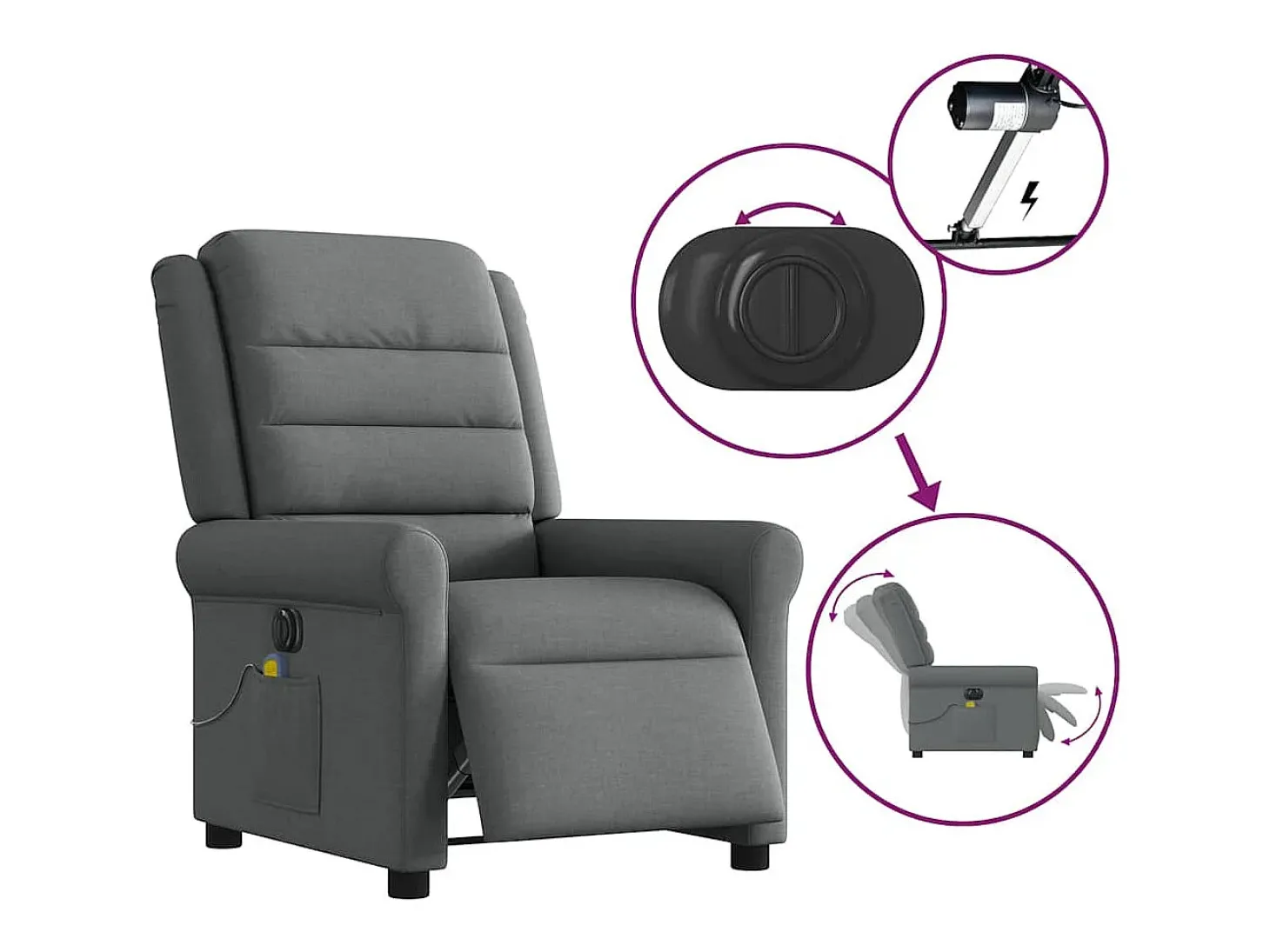 Poltrona reclinável de massagens elétrica tecido cinza-escuro SHL944028